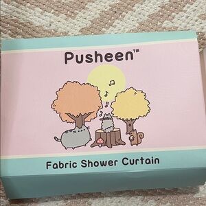 Pusheen Pastel Pink & Mint Fabric Shower Curtain with Woodland Scene